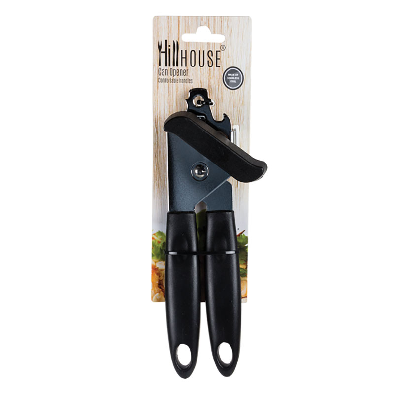 CAN-OPENER S/S BLACK-HANDLE    HILLHOUSE